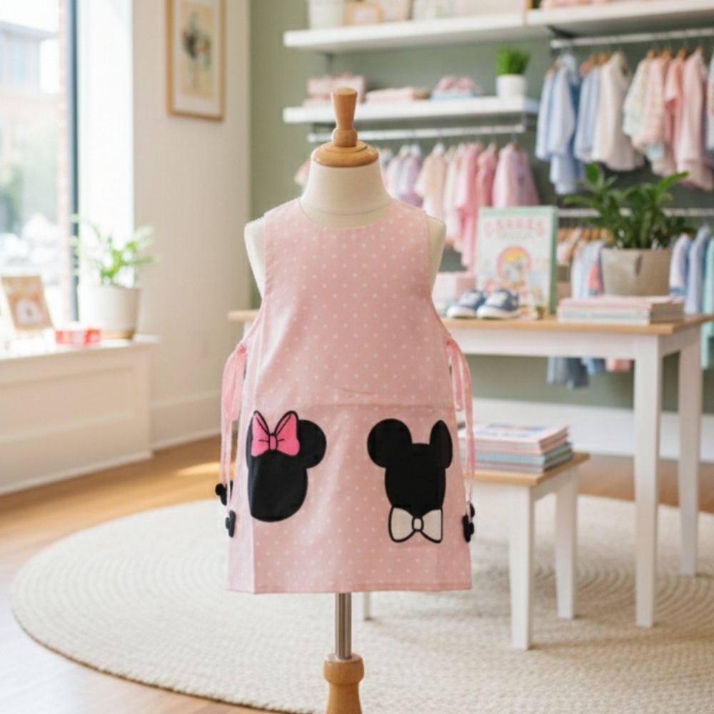 The Yellow Lamb Pink Polka Dot Kids Dress with Mouse Design